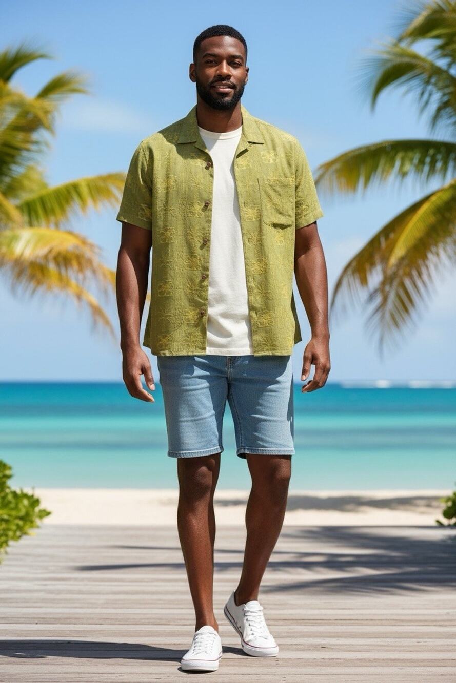 Tommy Bahama Men’s Large Silk Hawaiian Shirt Green Floral Button Up Camp